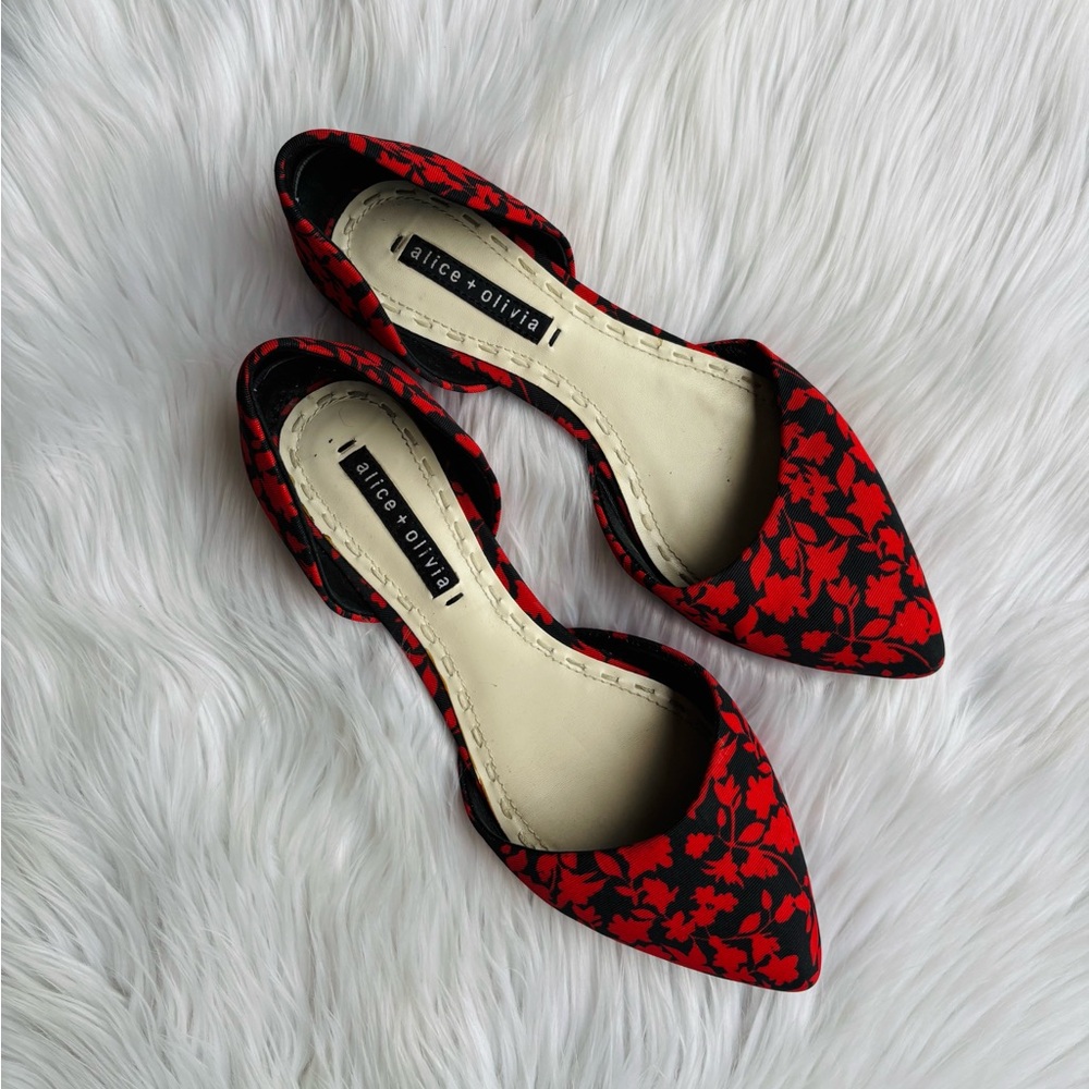 Alice + Olivia Red & Black Graphic Floral Flats 38.5